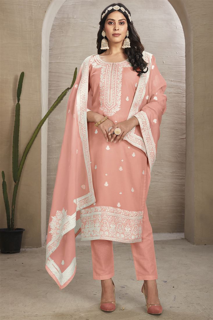 Amazing Gajri Colour Organic Fabric Suit