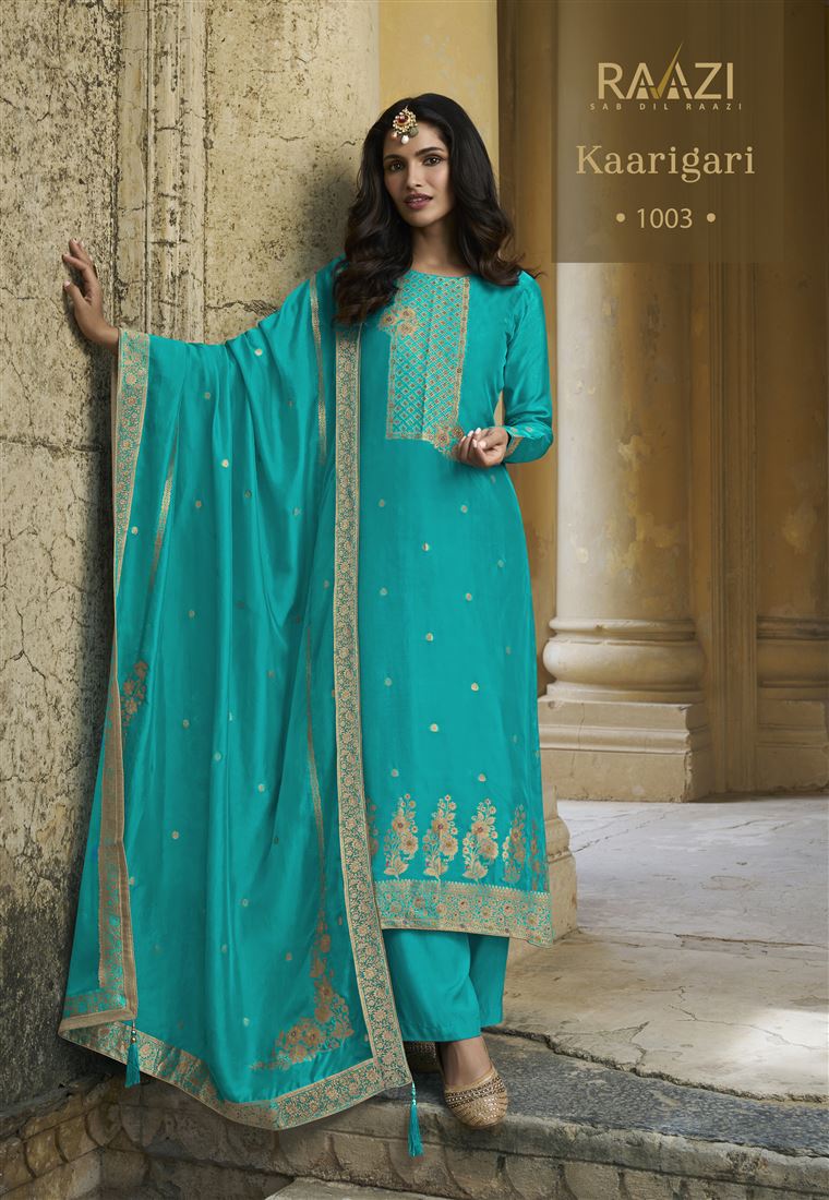Blue Colour Ethnic Zari Work Adorable Dress