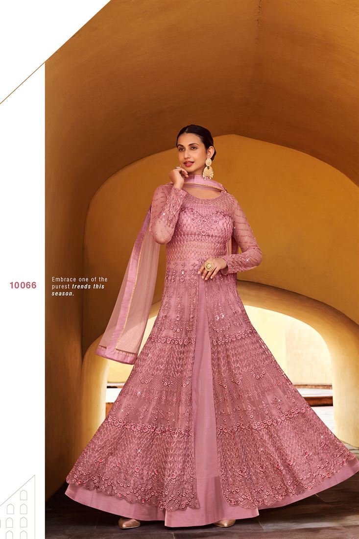 Elegant Ethnic Pink Colour Heavy Embroidered Dress
