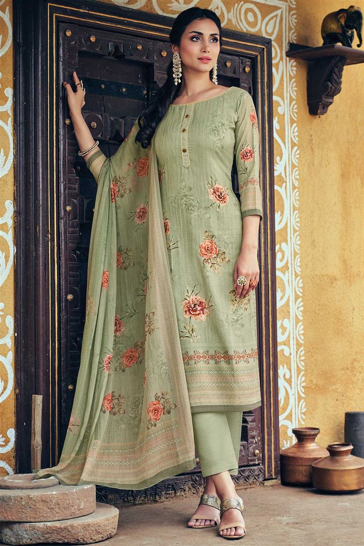 Ethnic Dress in Pista Colour with Elegant Digital 