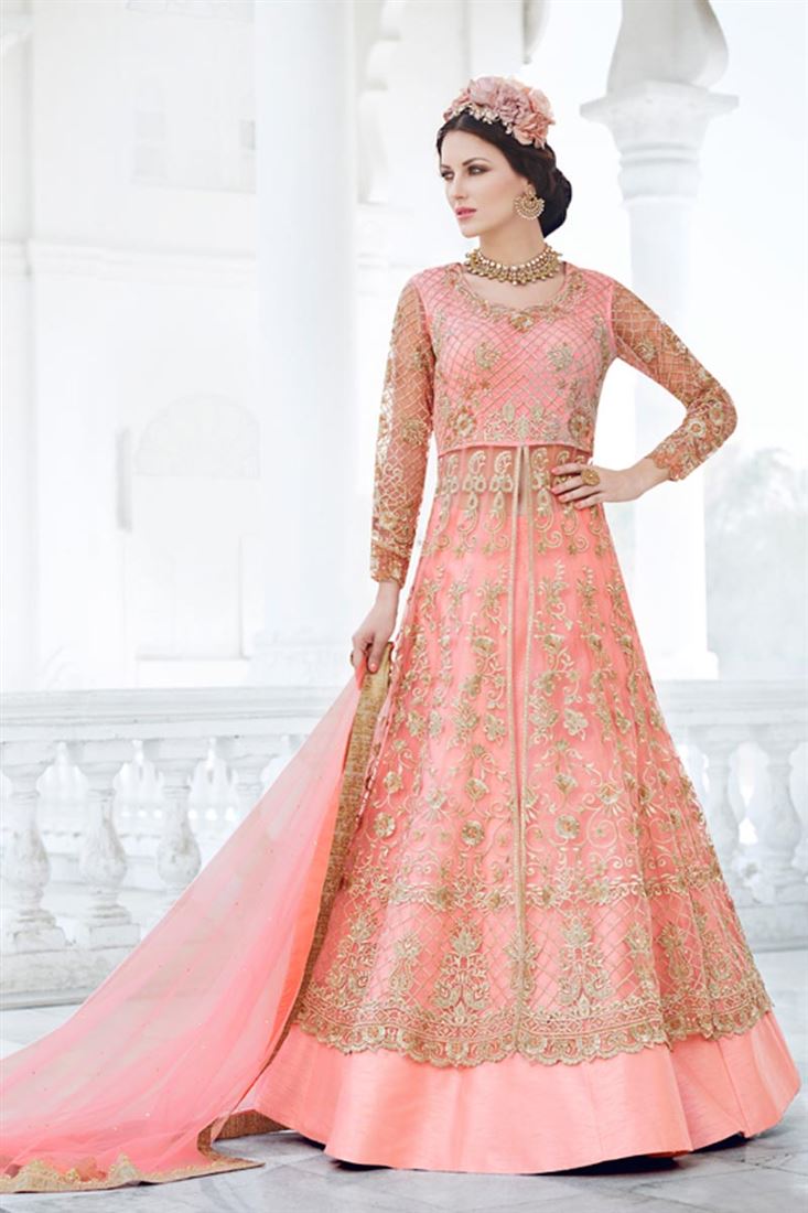 Fancy Work Pink Color Party Wear Net Salwar Kameez