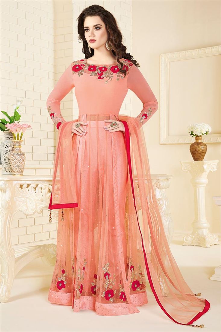 Pink Color Function Wear Georgette And Net Salwar 
