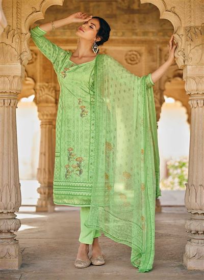 Green Colour Ethnic Cotton Dress for Girls