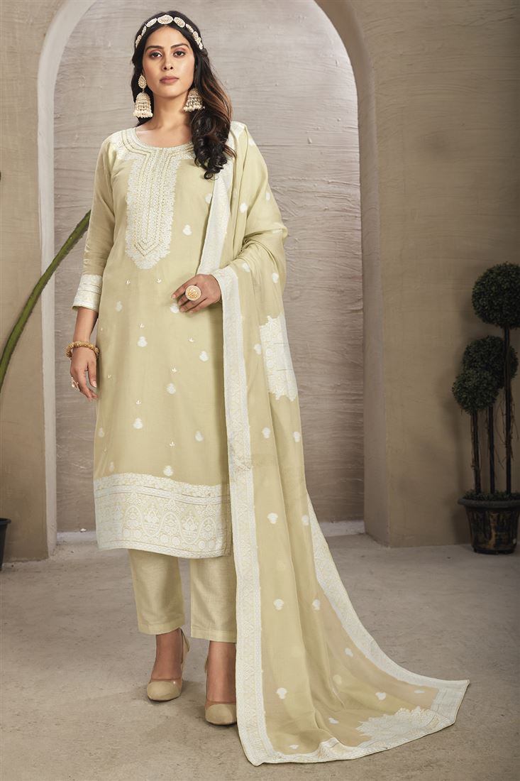 Amazing Beige Colour Organic Fabric Suit