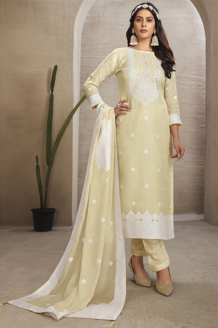 Amazing Cream Colour Organic Fabric Suit