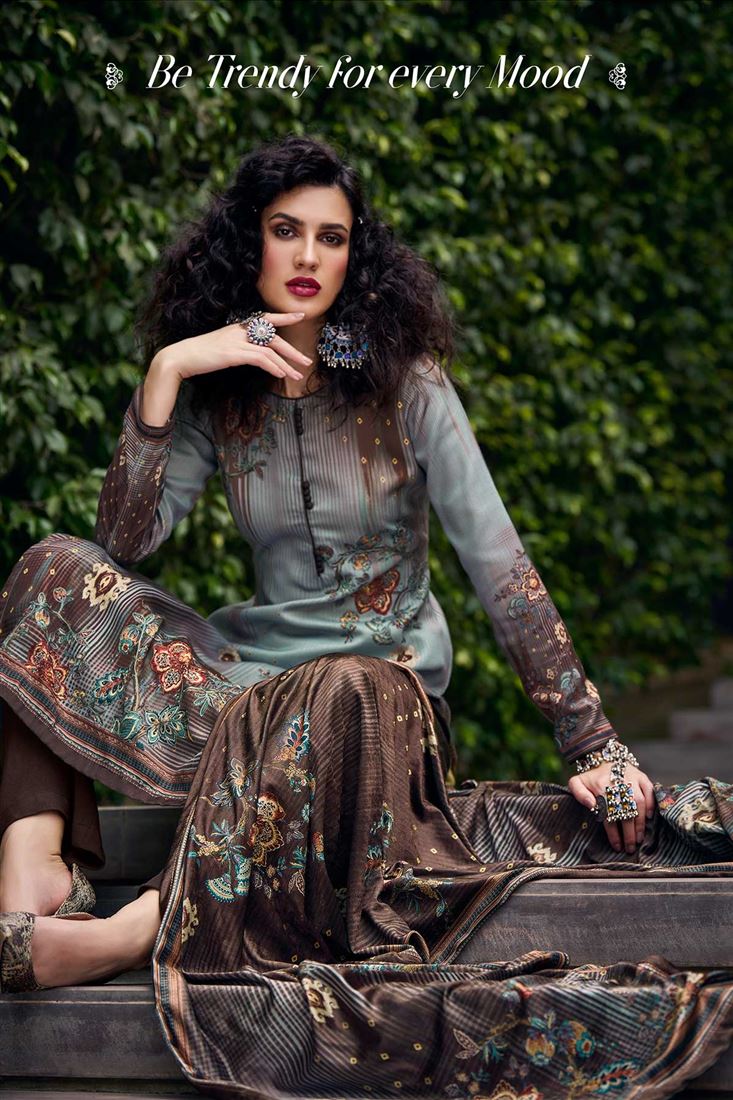 Amazing Digital Print Salwaar Kameez In Coffee Col