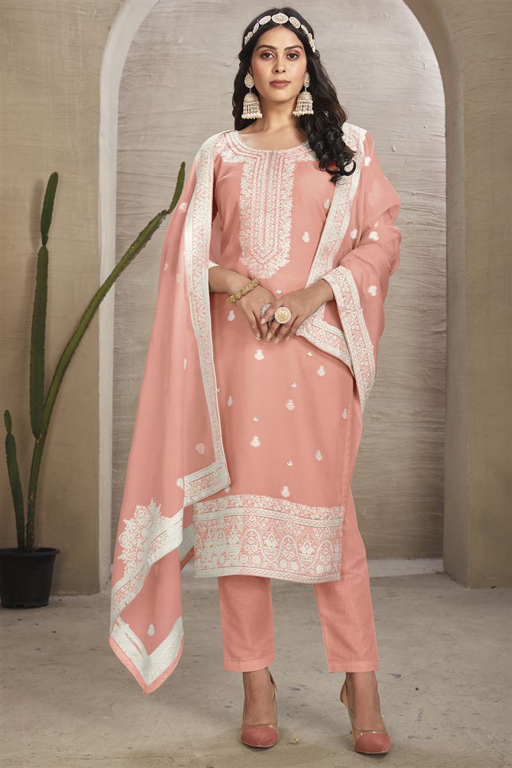 Amazing Gajri Colour Organic Fabric Suit