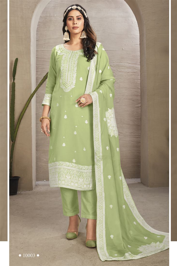 Amazing Green Colour Organic Fabric Suit