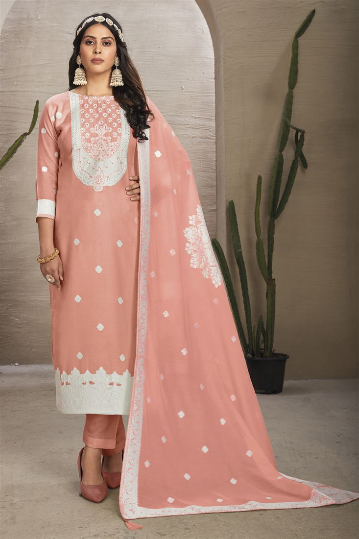 Amazing Peach Colour Organic Fabric Suit