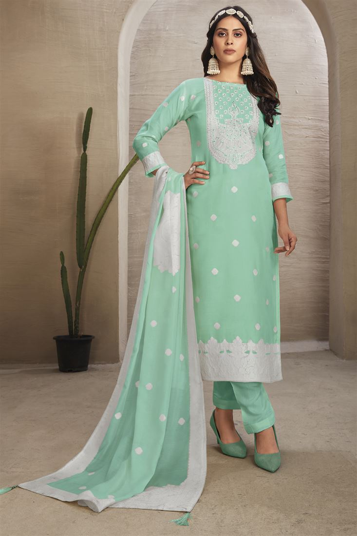 Amazing Sea Green Colour Organic Fabric Suit