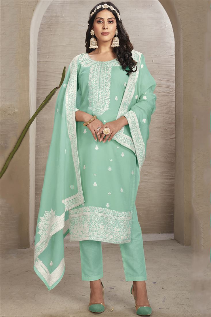 Amazing Sea Green Colour Organic Fabric Suit