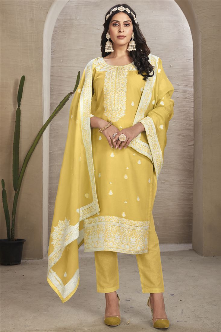 Amazing Yellow Colour Organic Fabric Suit