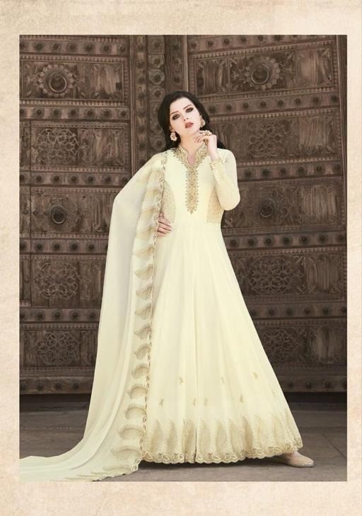 Beautiful Cream Salwaar Kameez in Soft Net for Fes