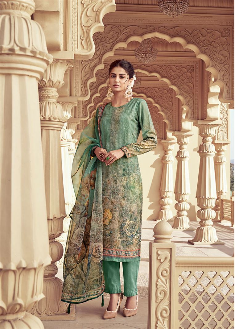 Beautiful Green Royal Chinon Salwaar Kameez