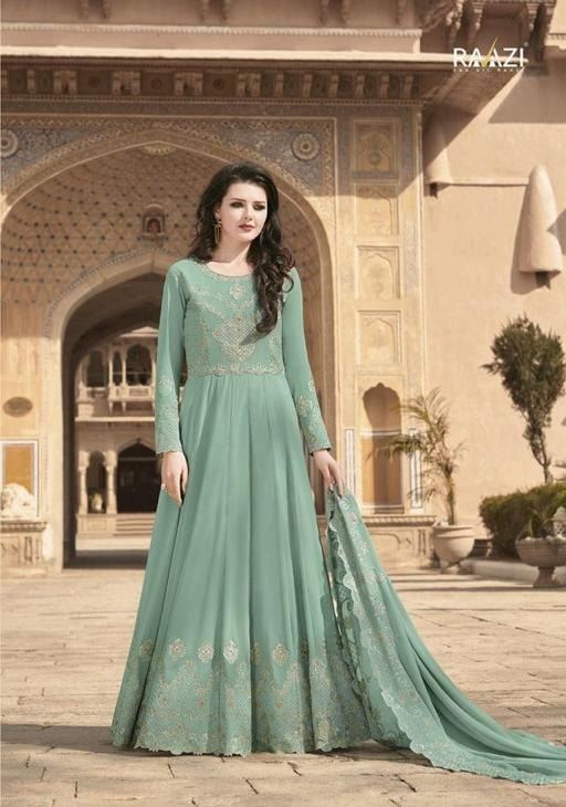 Beautiful Green Salwaar Kameez in Soft Net for Fes