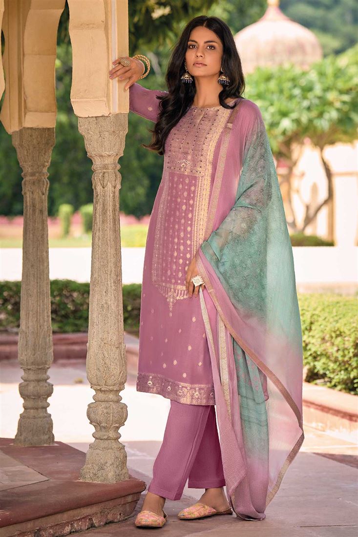 Beautiful Khatli Work on Purple Jacquard Dress