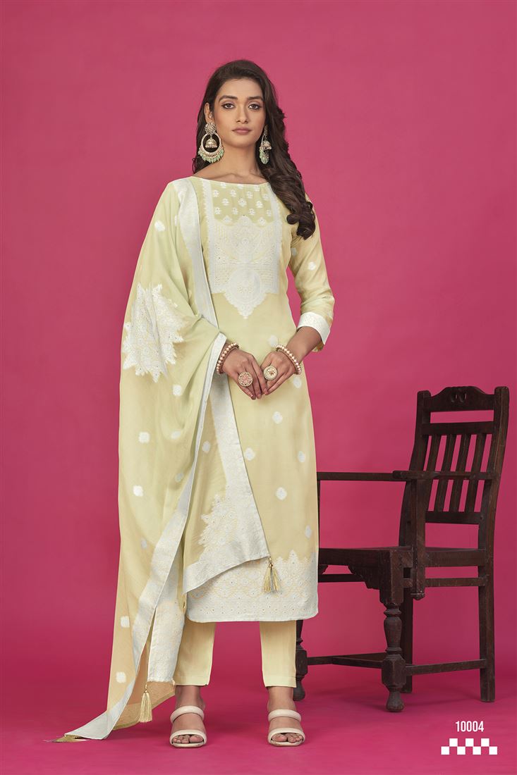 Beige Colour Partywear Ethnic Suit