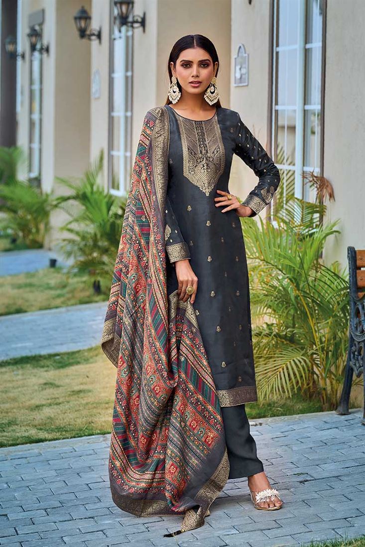 Black Colour PartyWear Dress In Soft Jacquard