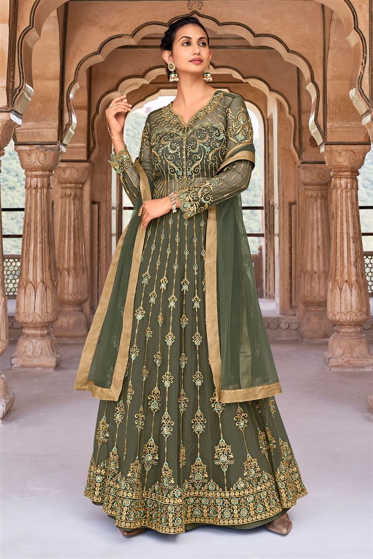 Bold and Beautiful Finnel Green Colour Attire