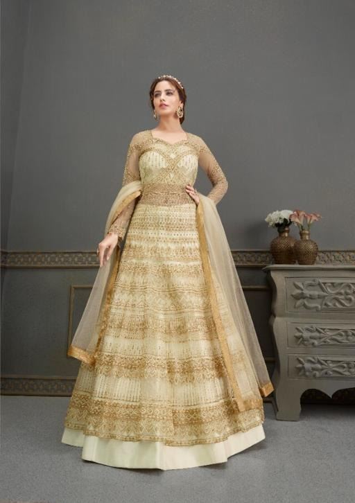 Cream Colour Ethnic Colourful Threadwork Suit