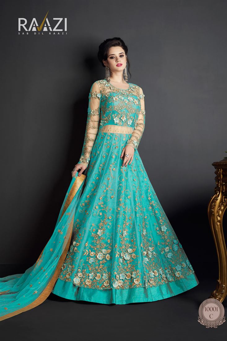 Cyan Color Net Fabric Party Wear Salwar Suit