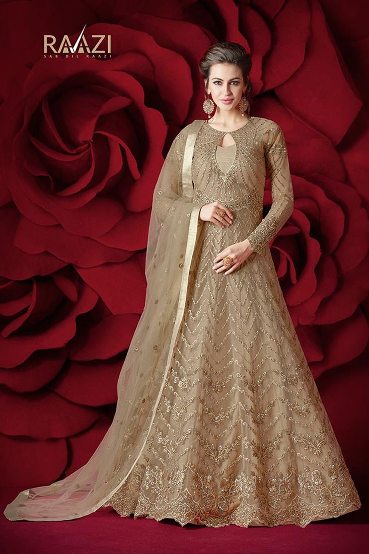 Designer Net Stylish Beige Color Sawar Kameez