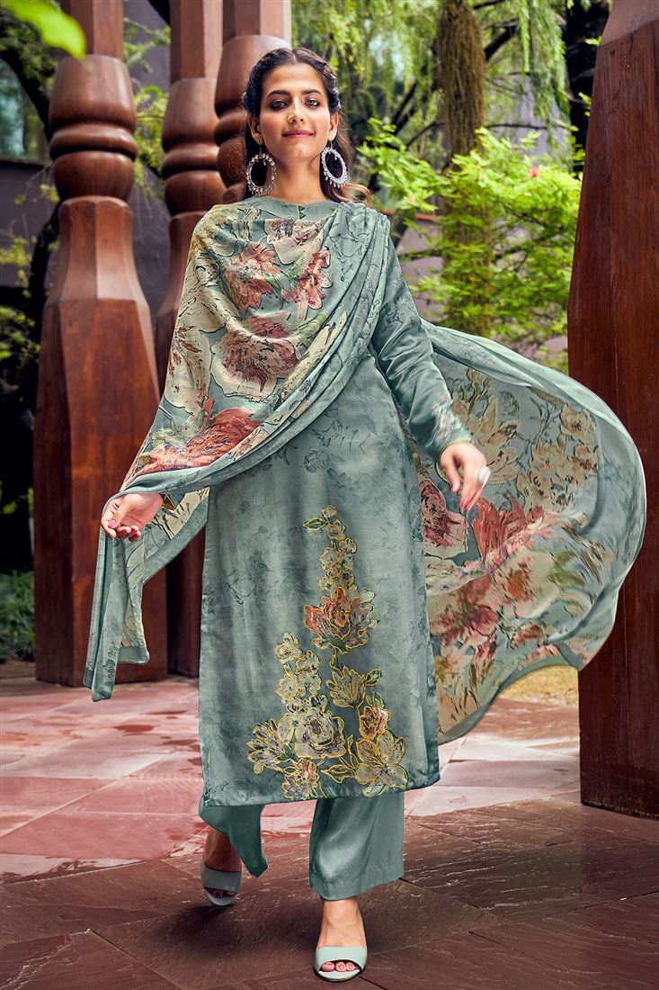 Digital Print Salwaar Kameez in Grey