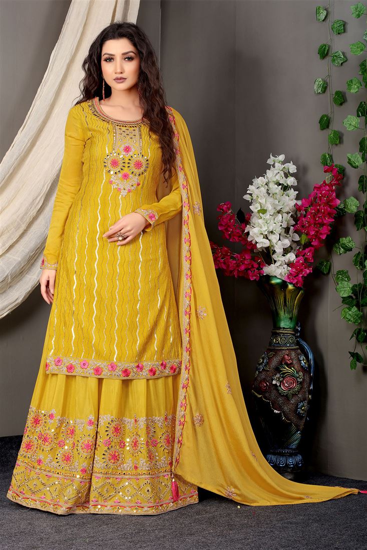 Elegant Yellow Salwaar Kameez with Heavy Embroider