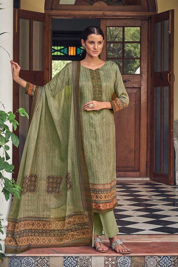 Ethnic Green Colour Jam Dress With Digital Print