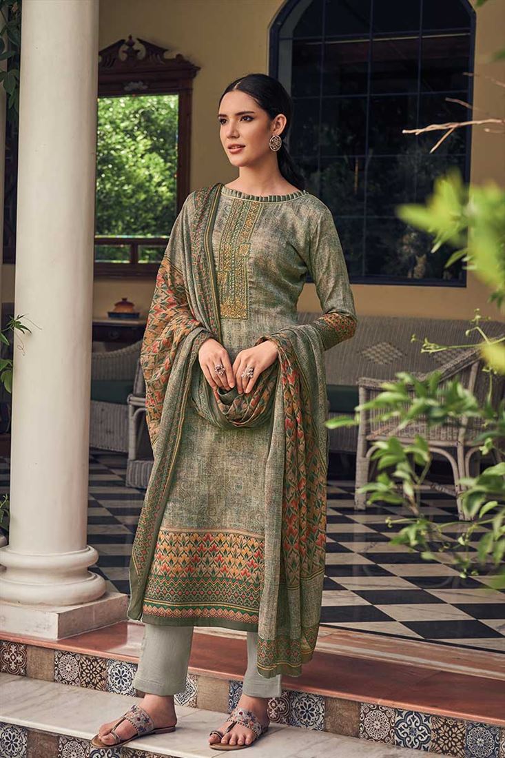 Ethnic Green Colour Jam Dress With Digital Print