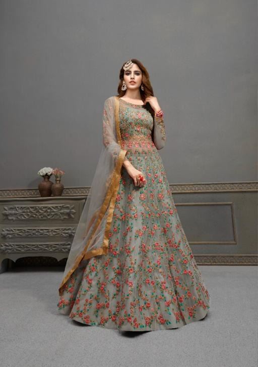 Buy Wine Blooming Georgette Festival Wear Zari Work Gown With Dupatta  Online From Wholesale Salwar.