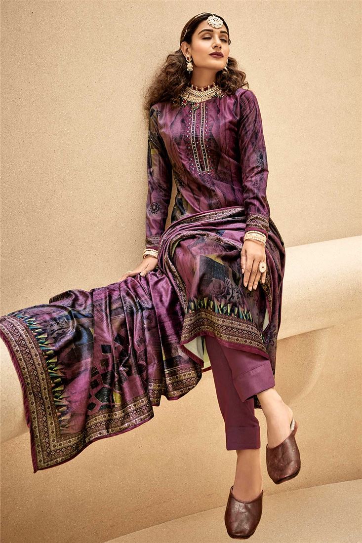 Ethnic Purple Dress With Smart Prints and Mirror W
