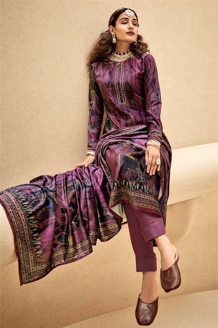 Ethnic Purple Dress With Smart Prints and Mirror W