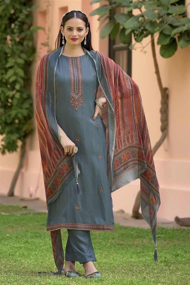 Girlish Blue Colour Embroidered Dress On Musleen F