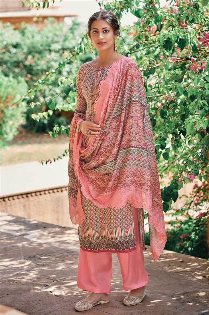 Girlish Pink Dress in Satin Fabric and Heavy Embro