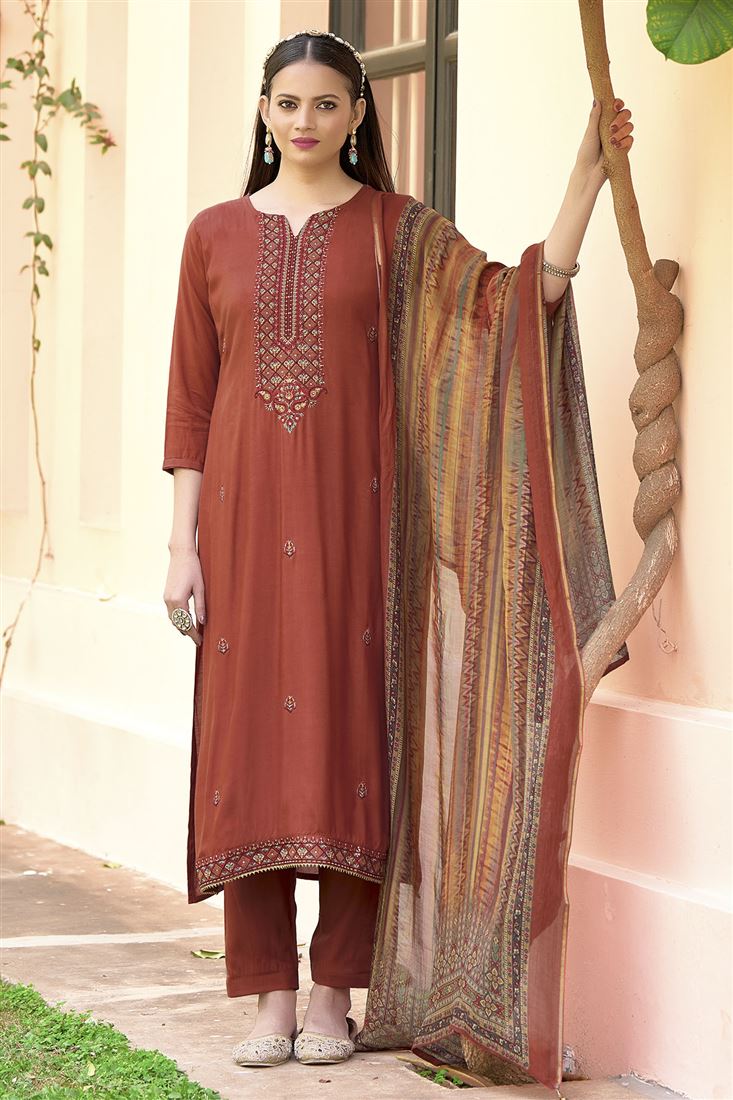 Girlish Red Colour Embroidered Dress On Musleen Fa