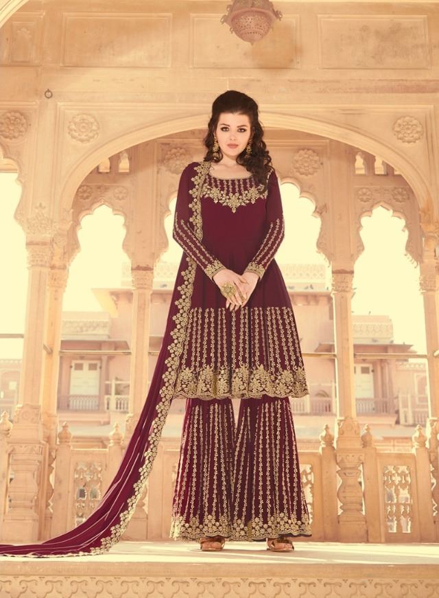 Glaceful Designer Maroon Colour Heavy Embroidered 