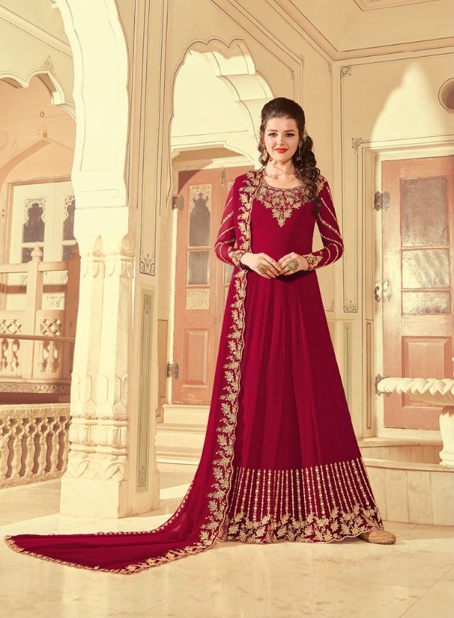Glaceful Designer Red Colour Heavy Embroidered Sui