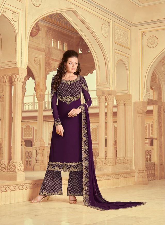 Glaceful Designer Wine Colour Heavy Embroidered Su