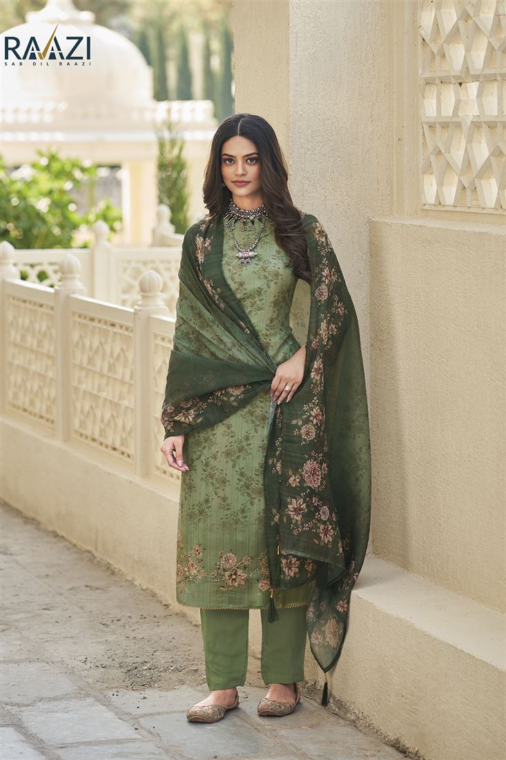 Green Colour Cotton Traditional Partywear Suit