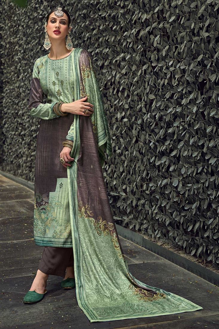 Green Colour Velvet Dress With Digital Print