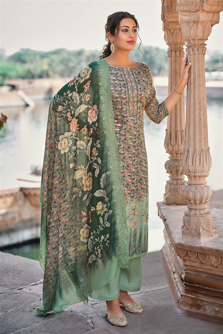 Green Heavy Dupatta Salwaar Kameez for Trendy and 