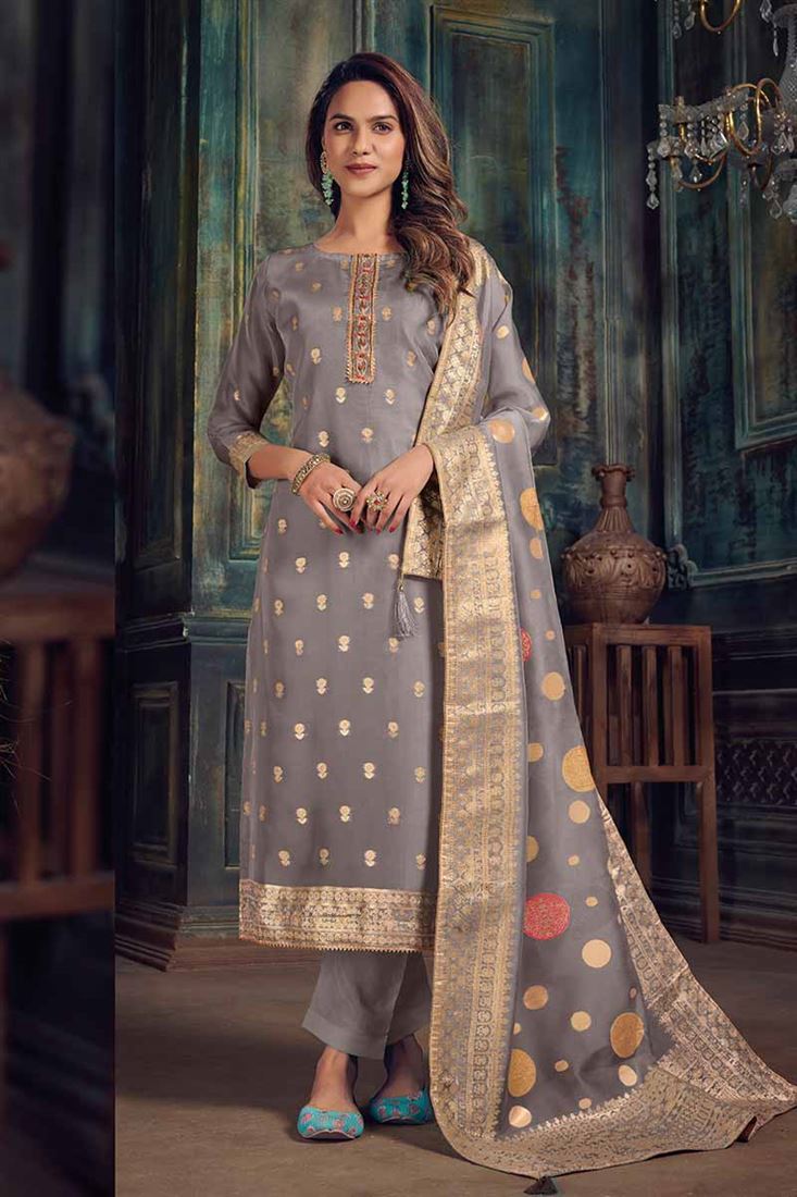 Grey Colour Bangalori Silk Woven Pattern Wedding S
