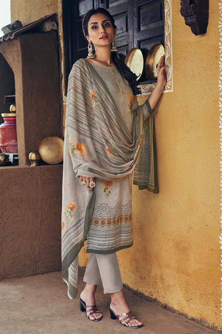 Grey Colour Dress in Pure Lawn Cotton Fabric