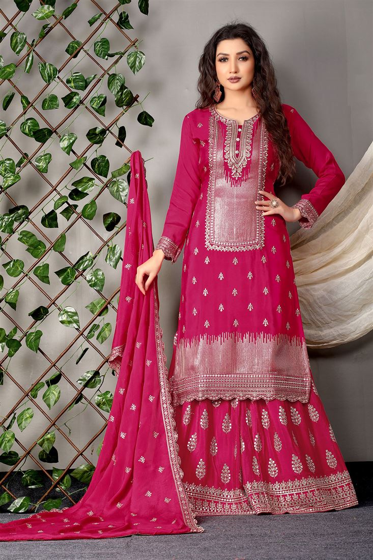 Heavy Embroidered Plazzo Dress for Girls