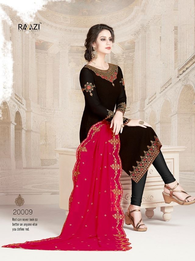 Heavy Ethnic Salwaar Kameez in Black, Red Colour f