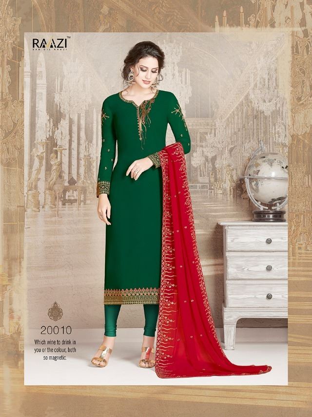 Heavy Ethnic Salwaar Kameez in Green, Red Colour f