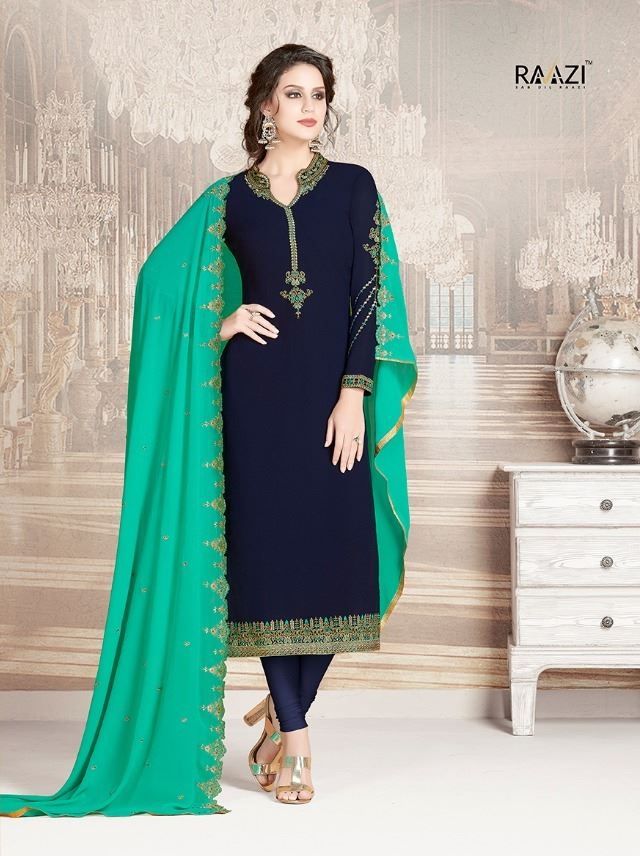 Heavy Ethnic Salwaar Kameez in Nevy Blue, Sea Gree