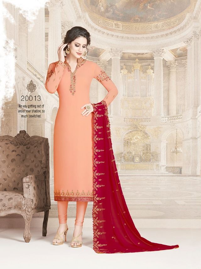 Heavy Ethnic Salwaar Kameez in Peach, Maroon Colou