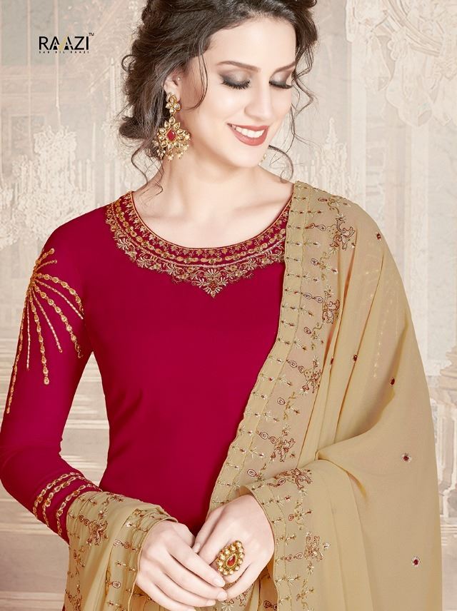 Heavy Ethnic Salwaar Kameez in Red, Beige Colour f